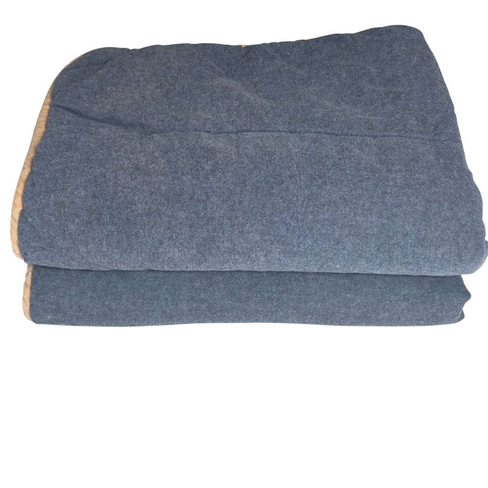 Pottery Barn Dorm Standard Pillow Shams Set of 2 Navy Blue‎ Tan Chambray Quilted